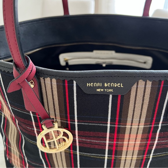 Henri Bendel Red and Black Tartan Tote Bag - Picture 2 of 11